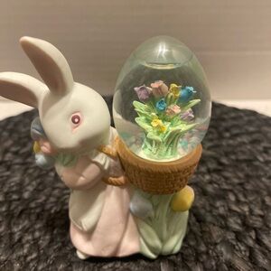 Pastel Bunny carring Water Globe Figurine - White & Pink